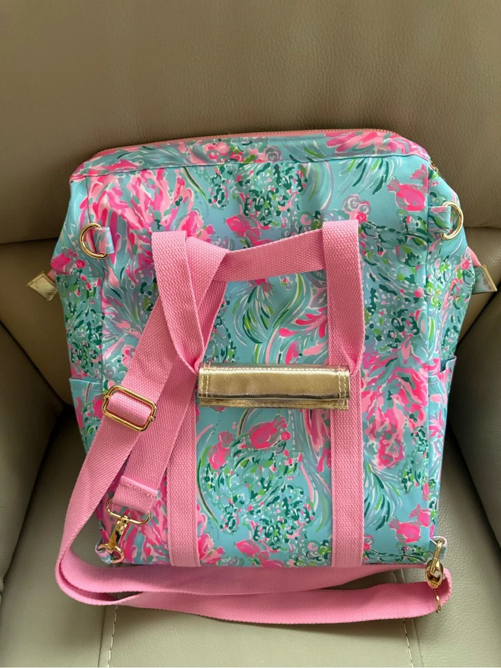 NWT LILY Pulitzer Insulted Backpack Cooler bag Large Capacity, best fishes